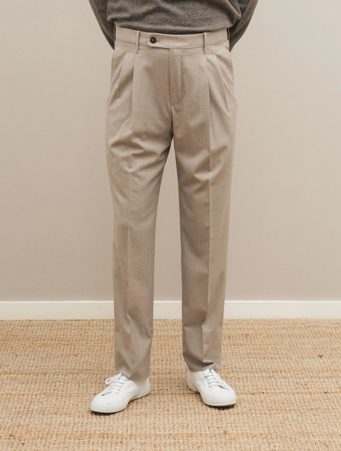 Wool Pleated Regular Fit Trousers Beige