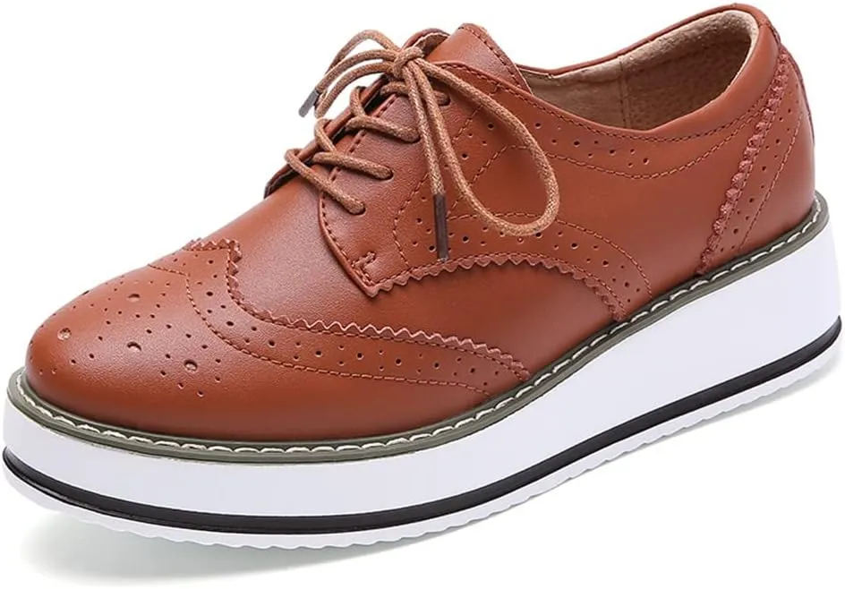 YING LAN Women's Platform Lace-Up Wingtips Square Toe Oxfords Shoe