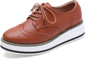 YING LAN Women's Platform Lace-Up Wingtips Square Toe Oxfords Shoe