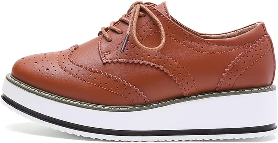 YING LAN Women's Platform Lace-Up Wingtips Square Toe Oxfords Shoe