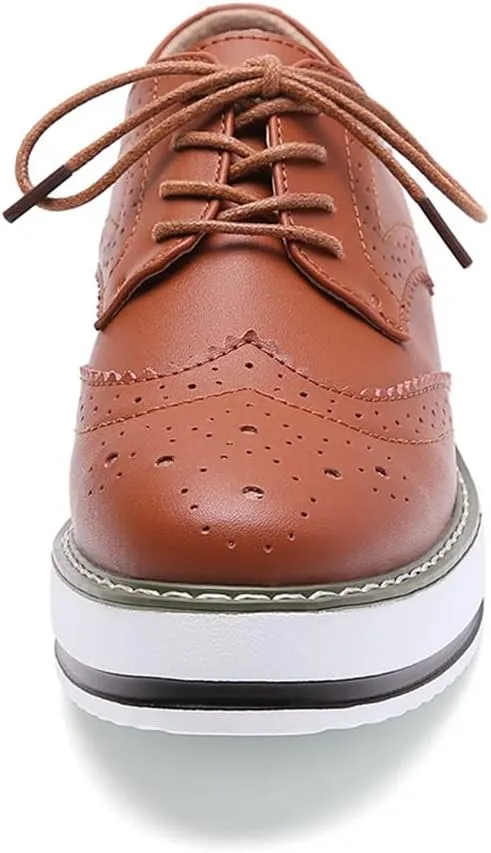 YING LAN Women's Platform Lace-Up Wingtips Square Toe Oxfords Shoe