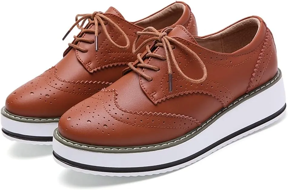 YING LAN Women's Platform Lace-Up Wingtips Square Toe Oxfords Shoe